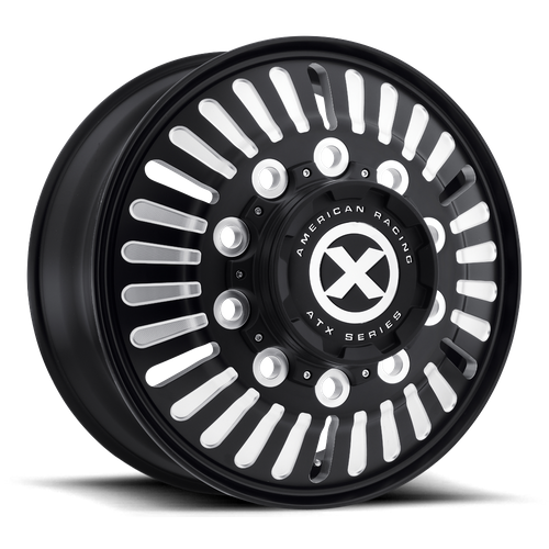 Set of 4: ATX Ao403 Roulette Wheel, 22x8.25 +144 Offset 10x285.75, Satin Black Milled Front - AO40322510901