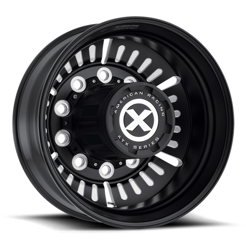 Set of 4: ATX Ao403 Roulette Wheel, 22x8.25 -168 Offset 10x285.75, Satin Black Milled Rear - AO40322510902