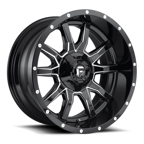 Set of 4: Fuel D627 Vandal Wheel, 20x9.0 +1 Offset 6x135/6x139.7, Gloss Black Milled - D62720909850US