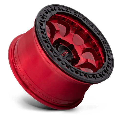 KMC Km237 Riot Beadlock Wheel, 17x9.0 -38 Offset 6x139.7, Candy Red With Black Ring - KM237QB17906038N