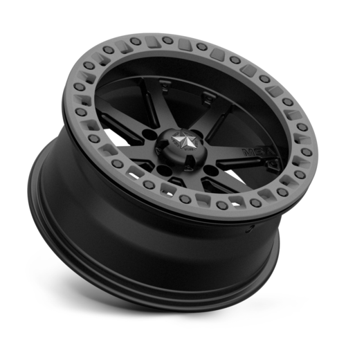 Set of 4: MSA Offroad Wheels M31 Lok2 Beadlock Wheel, 18x7.0 +0 Offset 4x137, Satin Black Matte Gray Ring - M31-08737