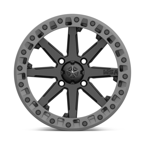 Set of 4: MSA Offroad Wheels M31 Lok2 Beadlock Wheel, 14x10.0 +0 Offset 4x110, Satin Black Matte Gray Ring - M31-04010