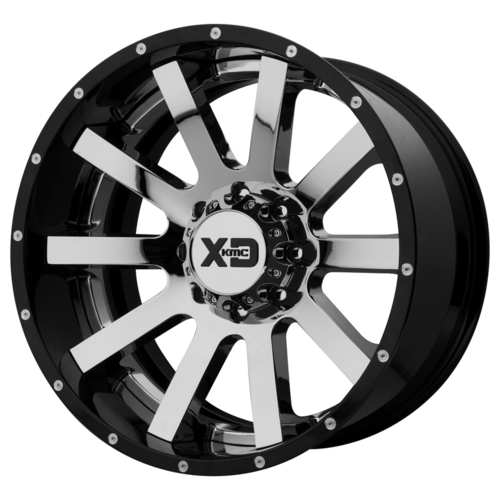 Set of 4: XD Xd200 Heist Wheel, 20x12.0 -44 Offset 5x139.7, Chrome Center Gloss Black Milled Lip - XD200-20128544NCB