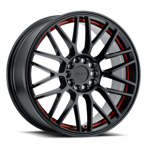 Ruff Overdrive Wheel, 18x8.0 +38 Offset 5x112/5x120, Gloss Black W/ Red Inner Lip - 1880VDR385D20B72