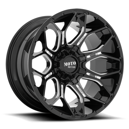 Set of 4: Moto Metal Mo808 Sniper Wheel, 20x9.0 +0 Offset 8x165.1, Gloss Black Milled - MO80829080300
