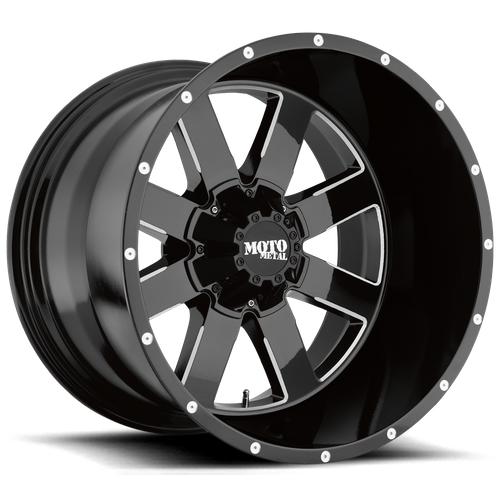 Set of 4: Moto Metal Mo962 Wheel, 20x9.0 +0 Offset 6x139.7, Gloss Black Milled - MO96229068300