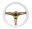 NRG Classic Wood Grain Steering Wheel (350mm) White Grip w/Chrome - ST-015CG-WT.