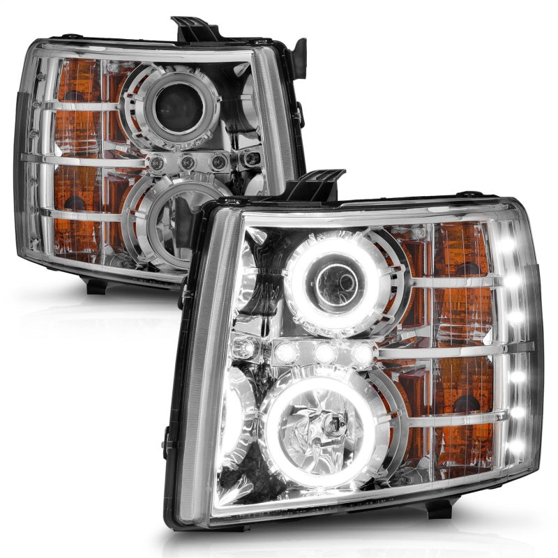 ANZO 2007-2013 Chevrolet Silverado 1500 Projector Headlights w/ Halo Chrome - 111086