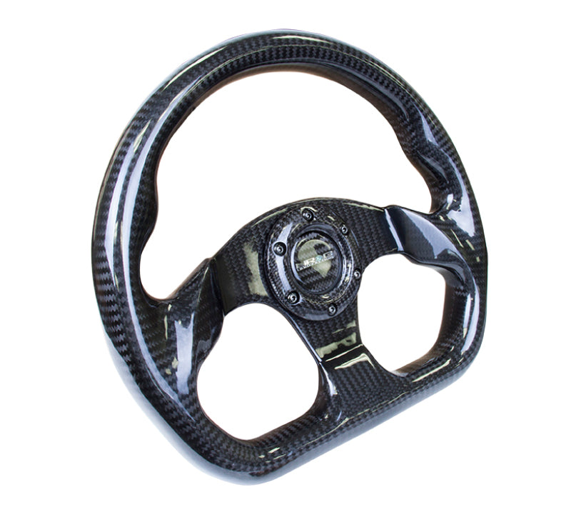 NRG Carbon Fiber Steering Wheel (320mm) Flat Bottom w/Shiny Black - ST-009CF/BK.