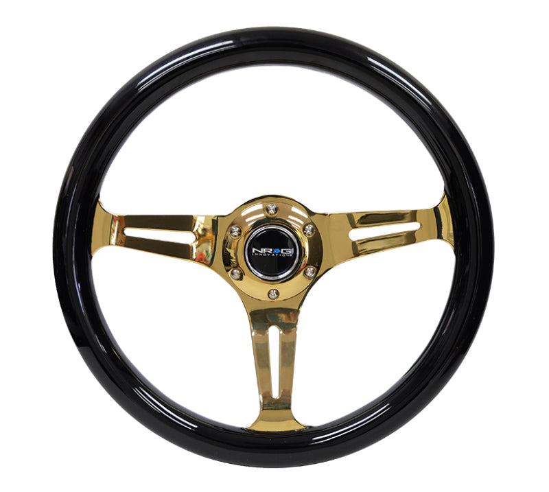 NRG Classic Wood Grain Steering Wheel (350mm) Black Grip w/Chrome - ST-015CG-BK.