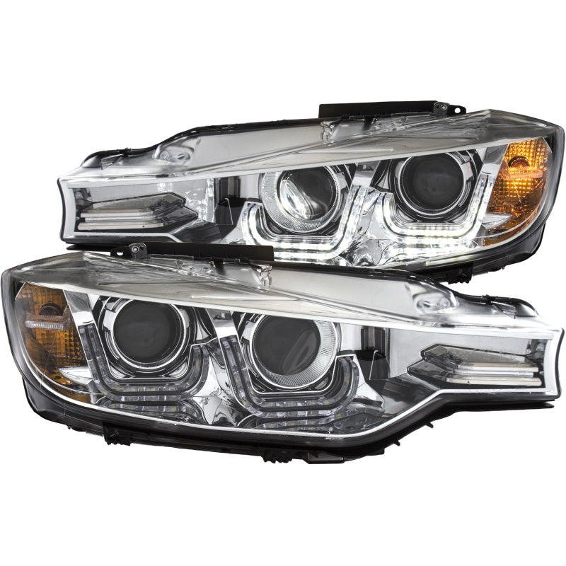 ANZO 2012-2015 BMW 3 Series Projector Headlights w/ U-Bar Chrome - 121507