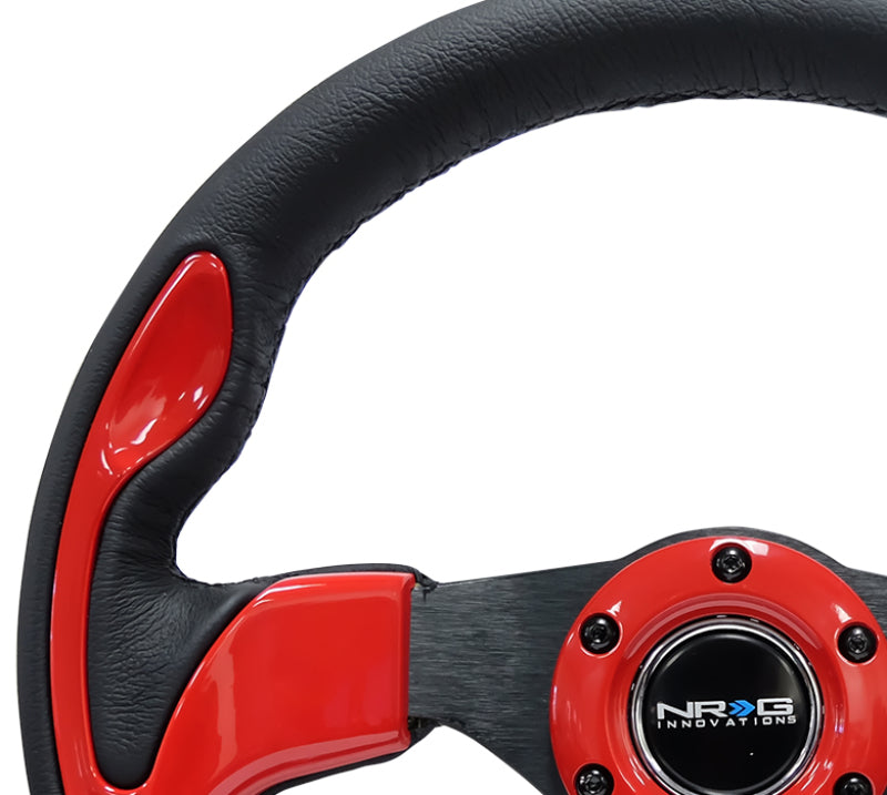NRG Reinforced Steering Wheel (320mm) Blk w/Red Trim & 5mm - RST-001RD.