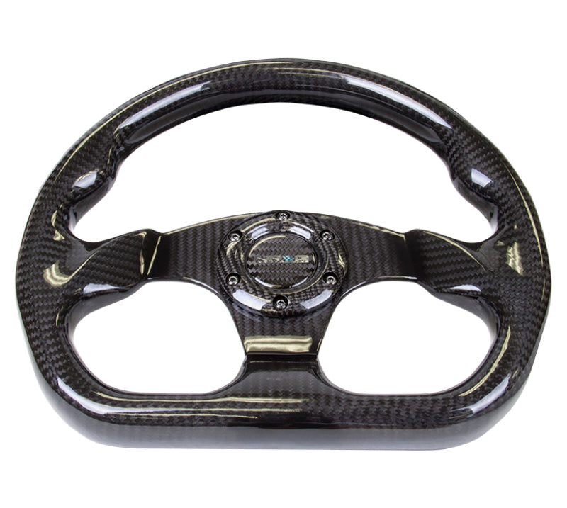NRG Carbon Fiber Steering Wheel (320mm) Flat Bottom w/Shiny Black - ST-009CF/BK.