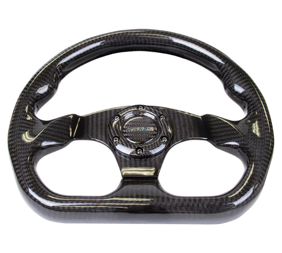 NRG Carbon Fiber Steering Wheel (320mm) Flat Bottom w/Shiny Black - ST-009CF/BK.