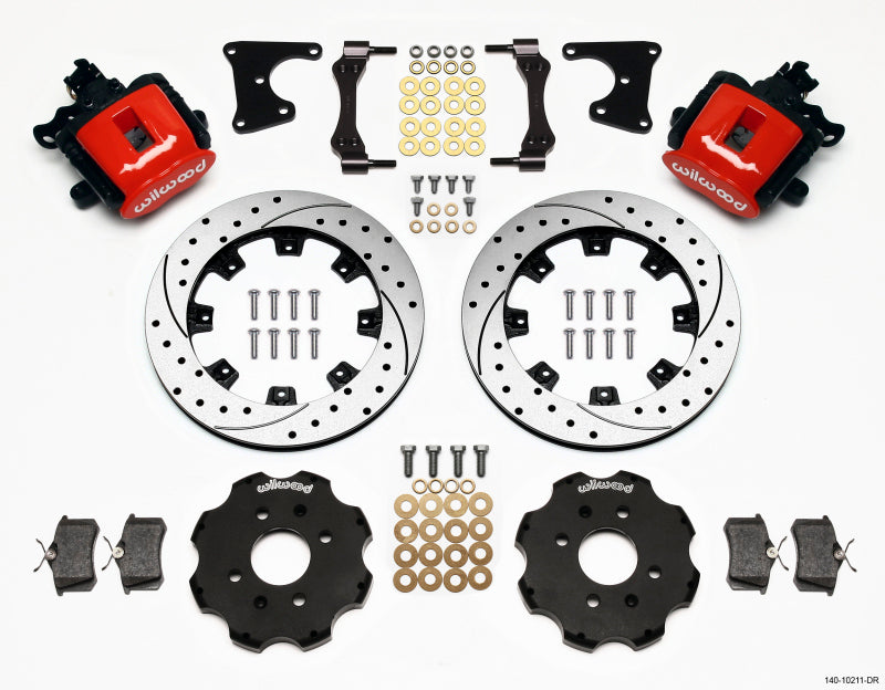 Wilwood Combination Parking Brake Rear Kit 12.19in Drilled Red Civic - 140-10211-DR.