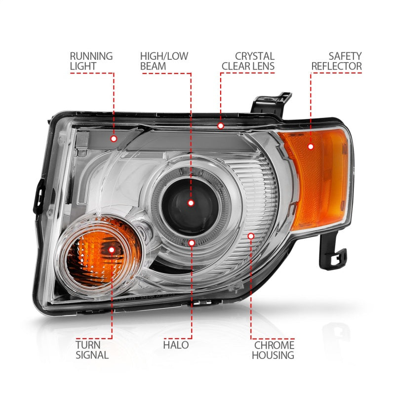 ANZO 2008-2012 Ford Escape Projector Headlights w/ Halo Chrome - 111356