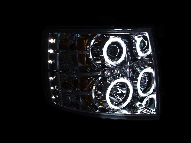 ANZO 2007-2013 Chevrolet Silverado 1500 Projector Headlights w/ Halo Chrome - 111086