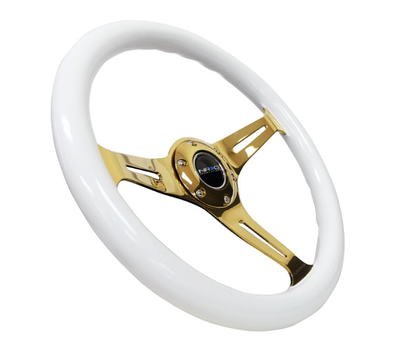 NRG Classic Wood Grain Steering Wheel (350mm) White Grip w/Chrome - ST-015CG-WT.