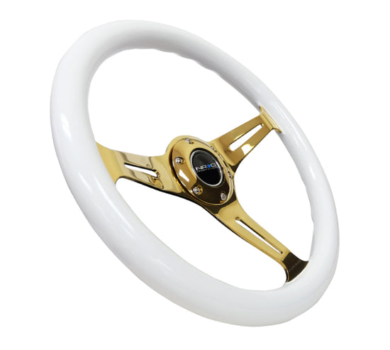 NRG Classic Wood Grain Steering Wheel (350mm) White Grip w/Chrome - ST-015CG-WT.