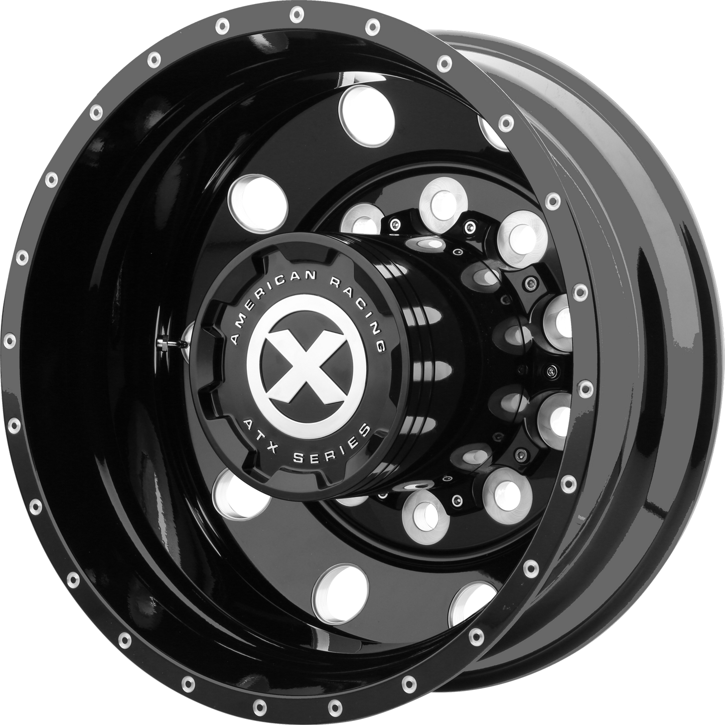 Set of 4: ATX Ao400 Baja Wheel, 22x8.25 -168 Offset 10x285.75, Gloss Black Milled Rear - AO40022510302