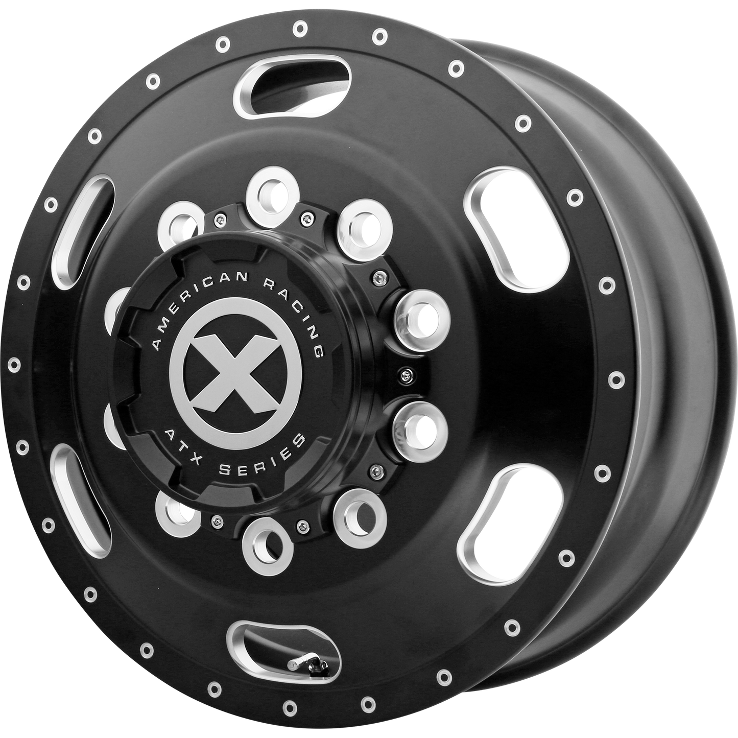 Set of 4: ATX Ao402 Indy Wheel, 22x8.25 +145 Offset 10x285.75, Satin Black Milled Front - AO40222510901