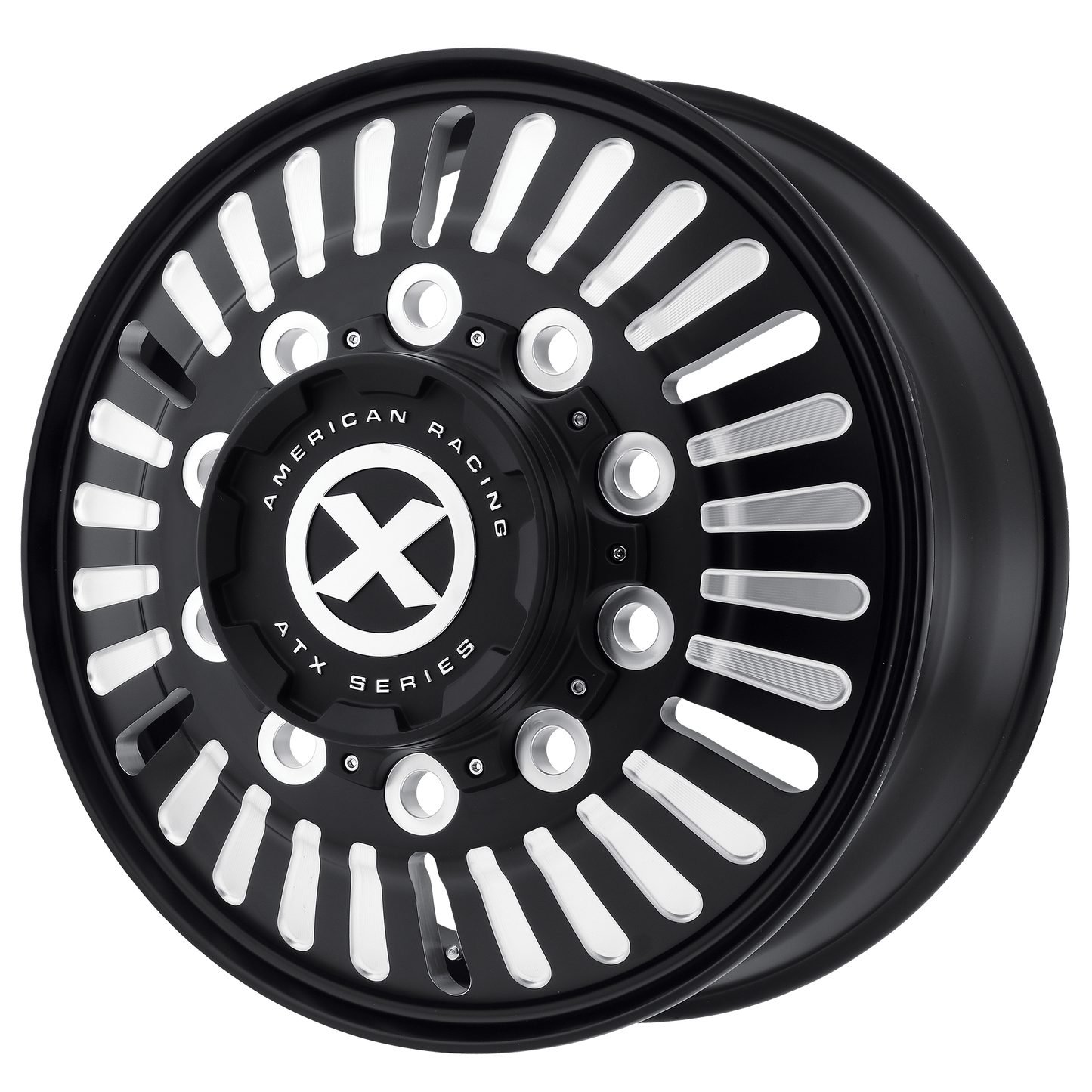 Set of 4: ATX Ao403 Roulette Wheel, 22x8.25 +144 Offset 10x285.75, Satin Black Milled Front - AO40322510901
