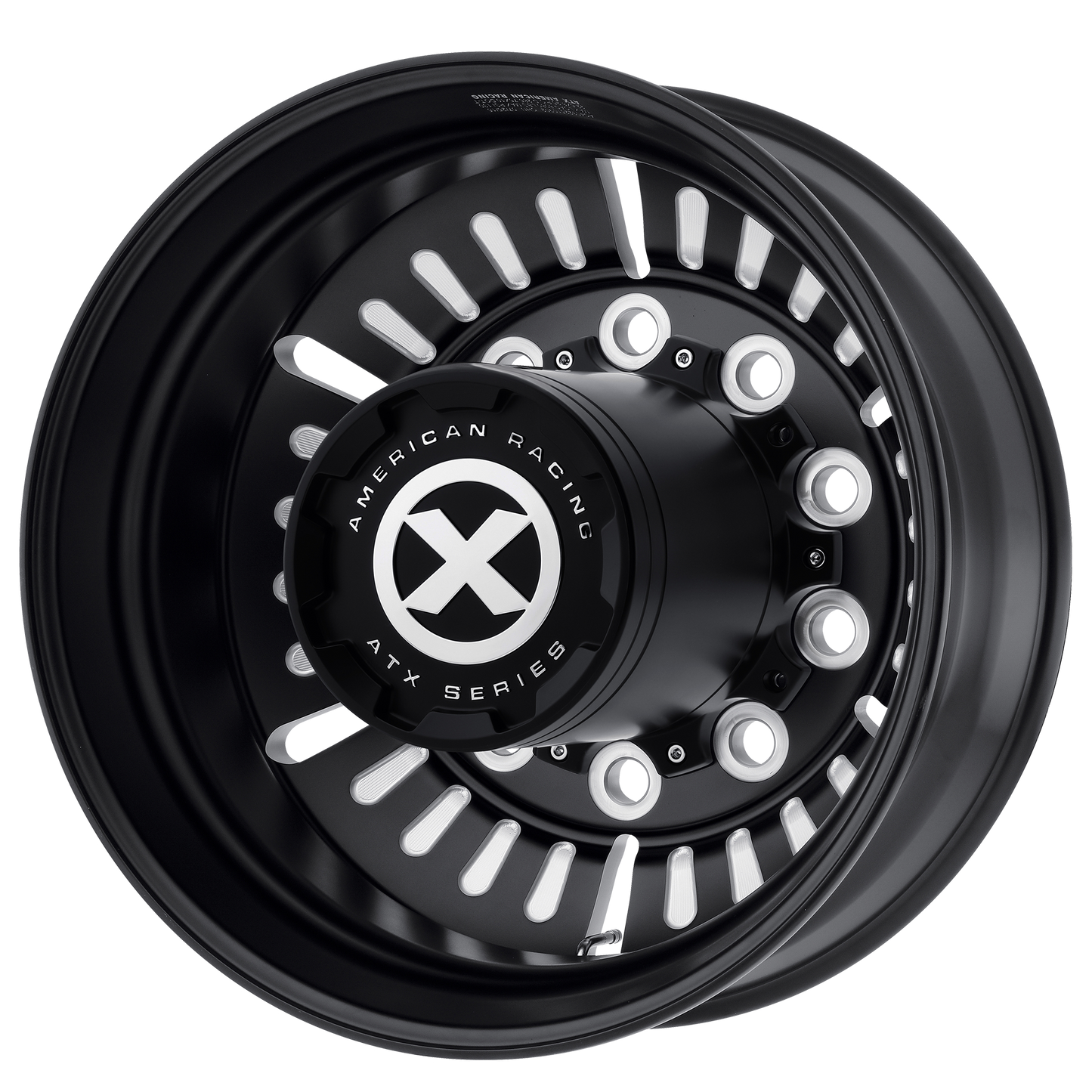 Set of 4: ATX Ao403 Roulette Wheel, 22x8.25 -168 Offset 10x285.75, Satin Black Milled Rear - AO40322510902