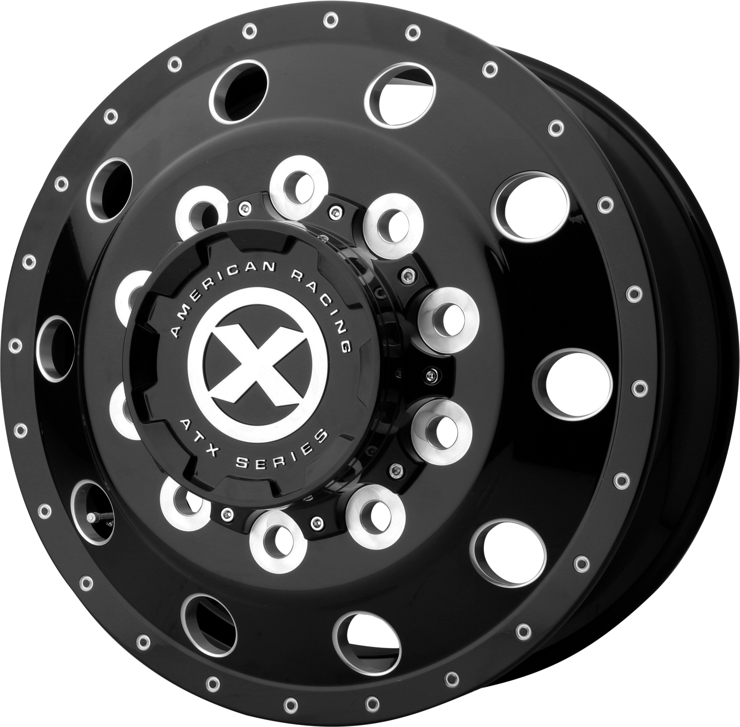 Set of 4: ATX Ao405 Trex Wheel, 24x8.25 +144 Offset 10x285.75, Gloss Black Milled Front - AO40524510303H