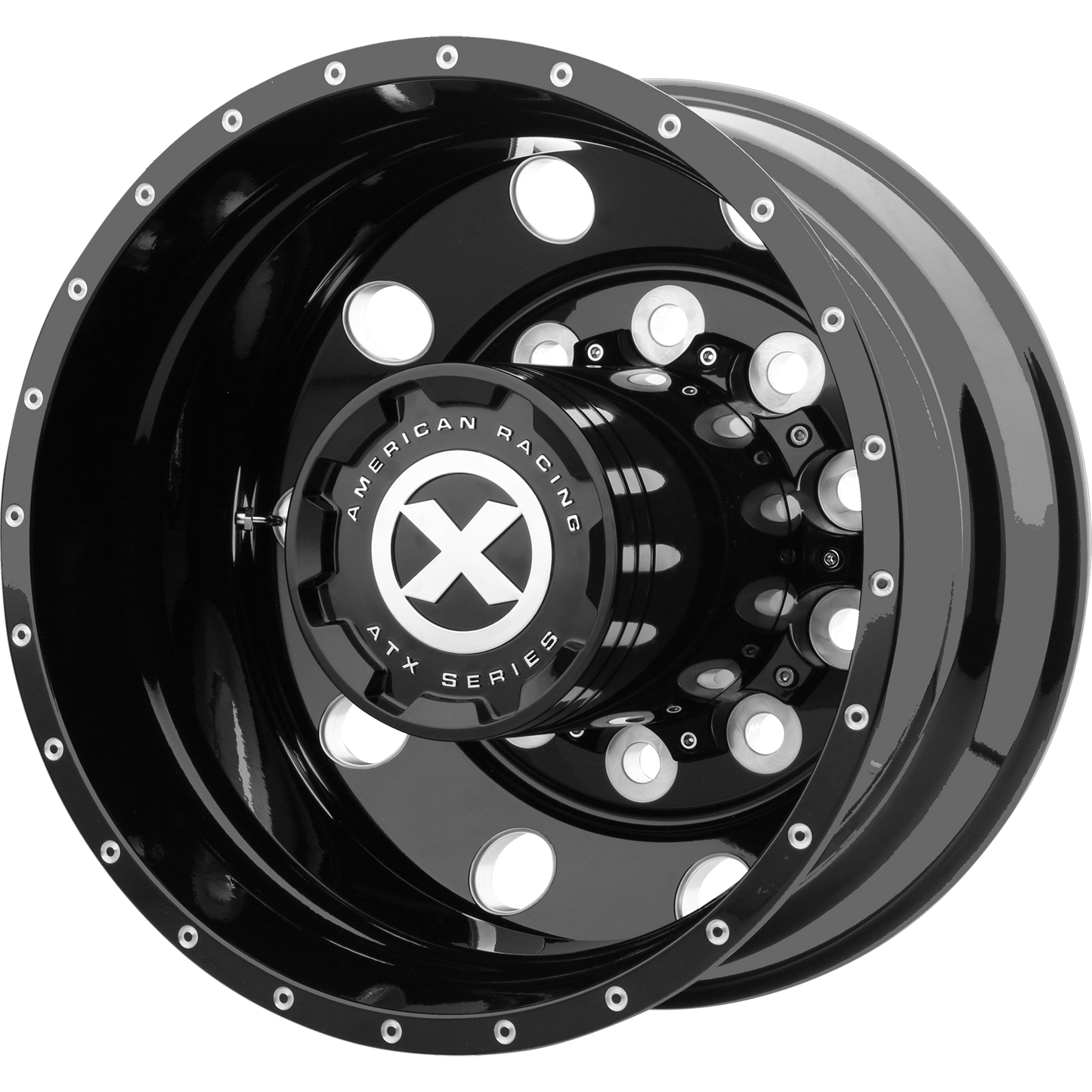 Set of 4: ATX Ao405 Trex Wheel, 22x8.25 -168 Offset 10x285.75, Gloss Black Milled Rear - AO40522510302H