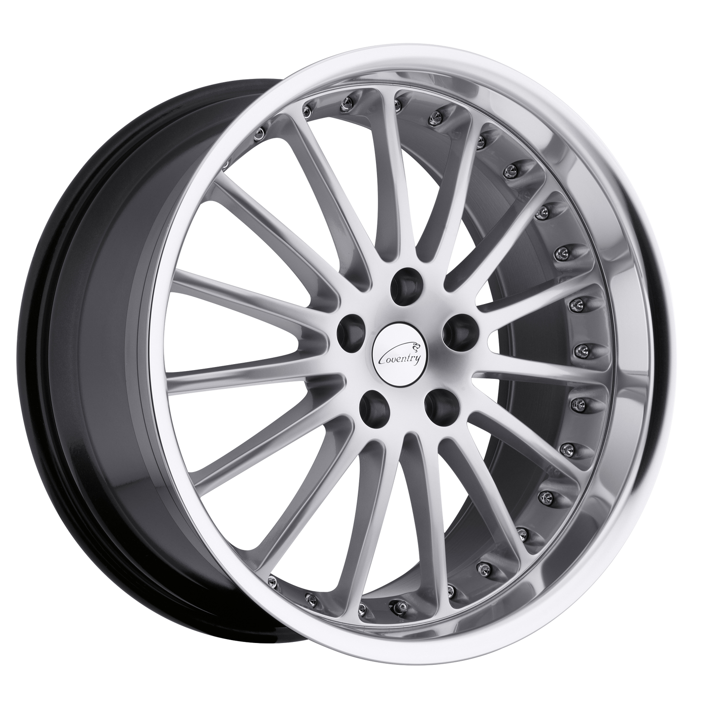 Set of 4: Coventry Whitley Wheel, 20x10.0 +25 Offset 5x108, Hyper Silver W/ Mirror Cut Lip - 2010COW255108S63
