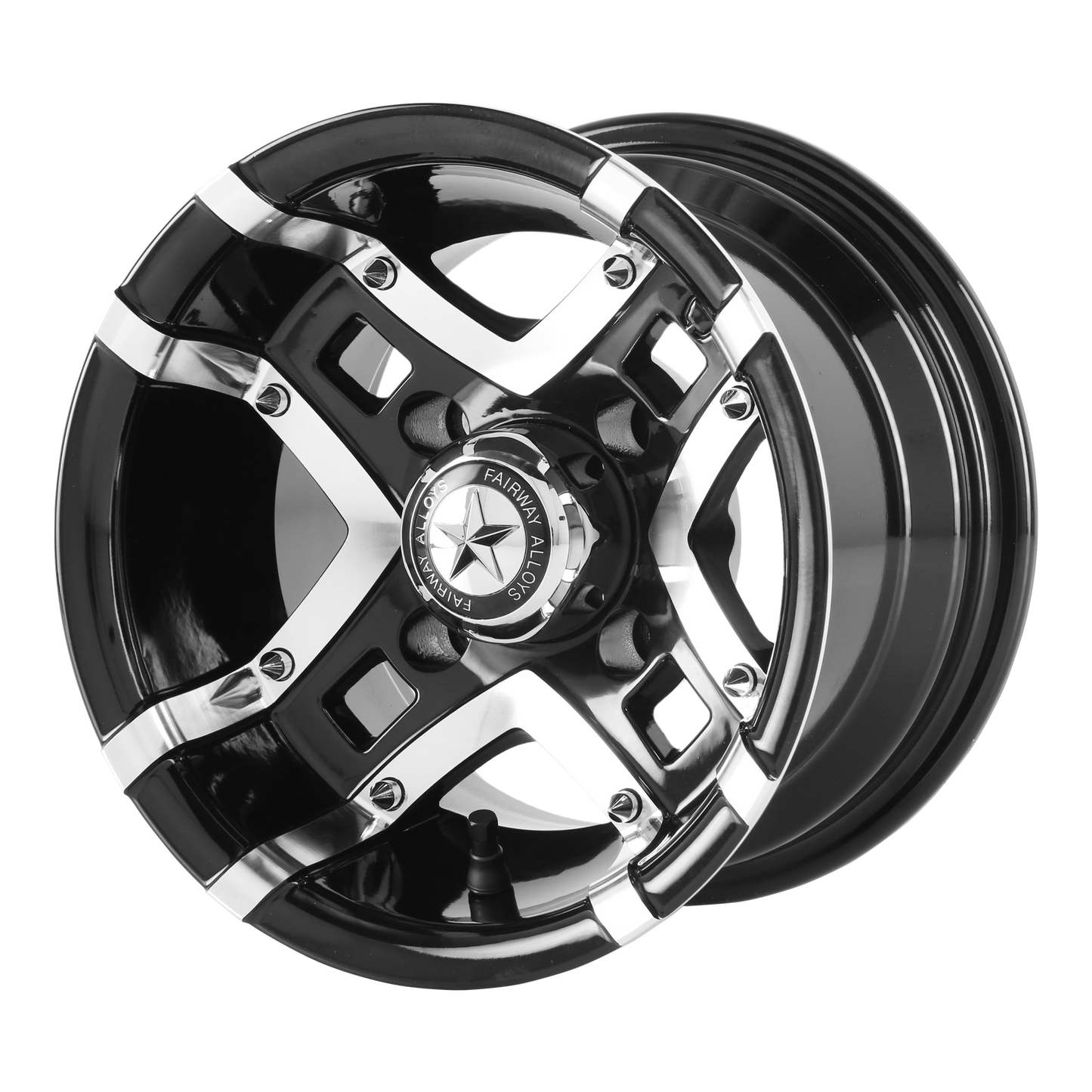 Set of 4: Fairway Alloys Fa123 Prestige Wheel, 10x7.0 -25 Offset 4x101.6, Gloss Black Machined - FA-123-M