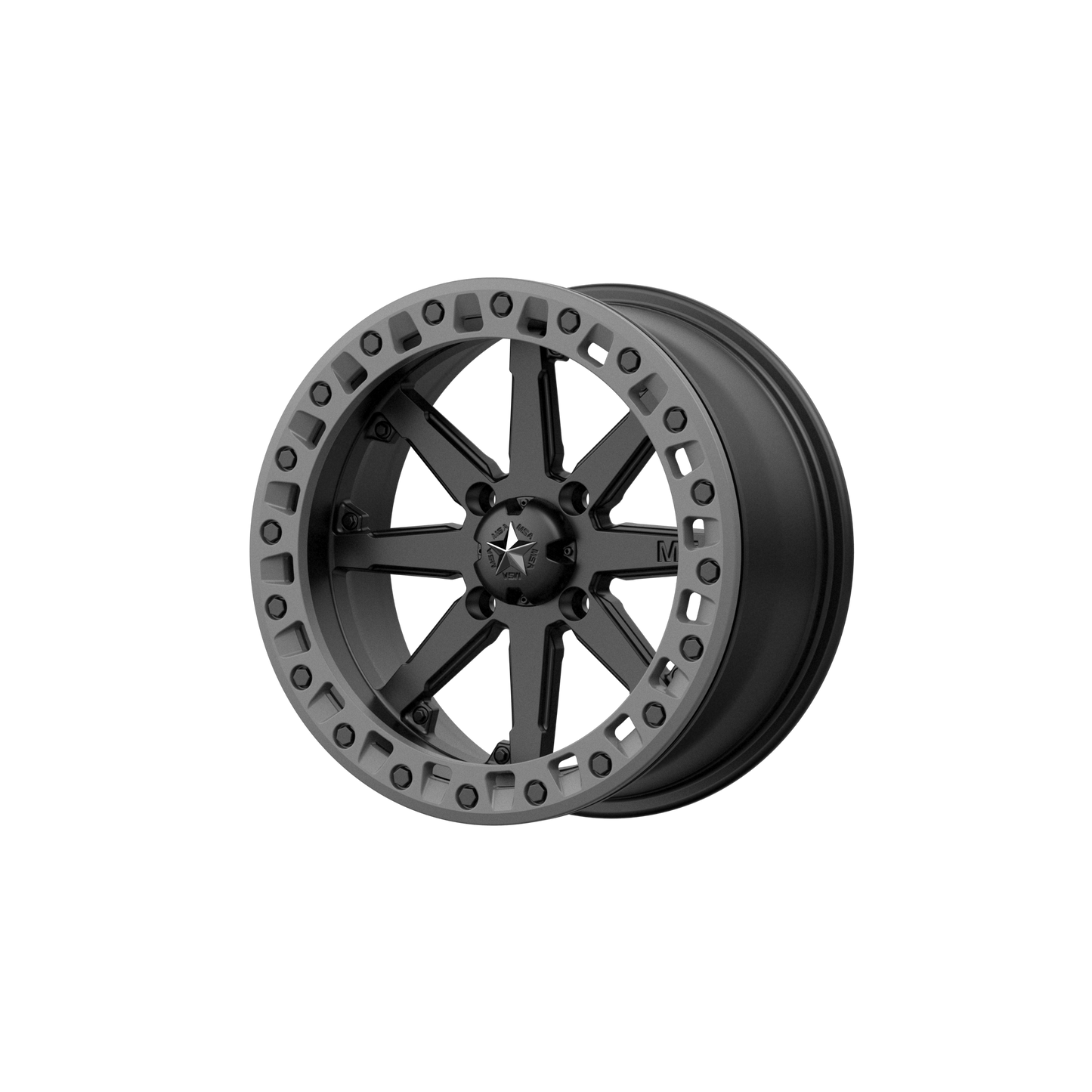Set of 4: MSA Offroad Wheels M31 Lok2 Beadlock Wheel, 14x7.0 +0 Offset 4x156, Satin Black Matte Gray Ring - M31-04756