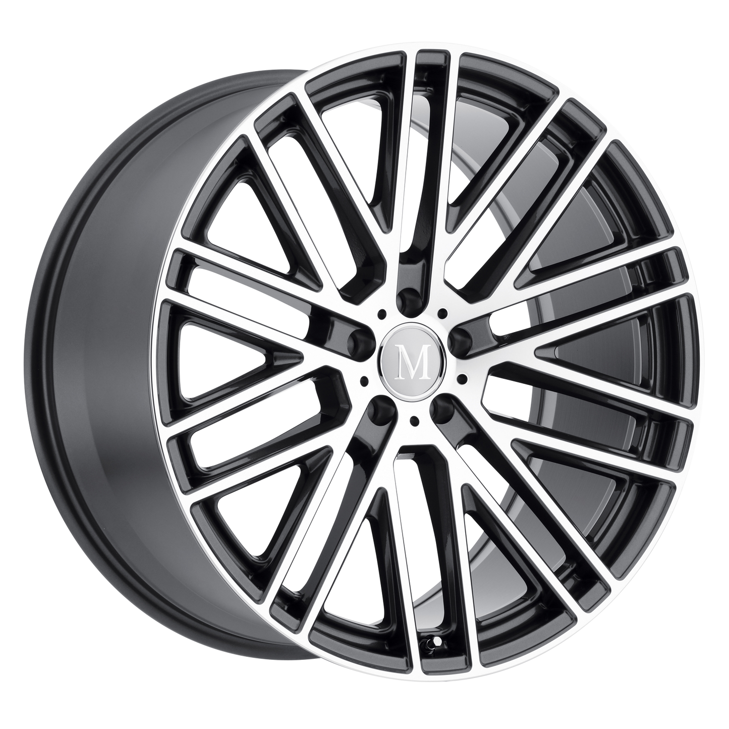 Set of 4: Mandrus Masche Wheel, 22x10.5 +38 Offset 5x112, Gloss Gunmetal W/ Mirror Cut Face - 2205MMA385112G66