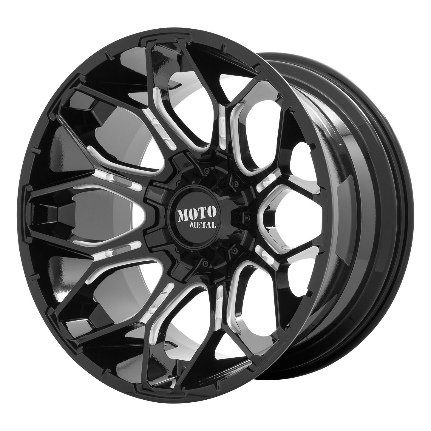 Set of 4: Moto Metal Mo808 Sniper Wheel, 20x9.0 +0 Offset 8x165.1, Gloss Black Milled - MO80829080300