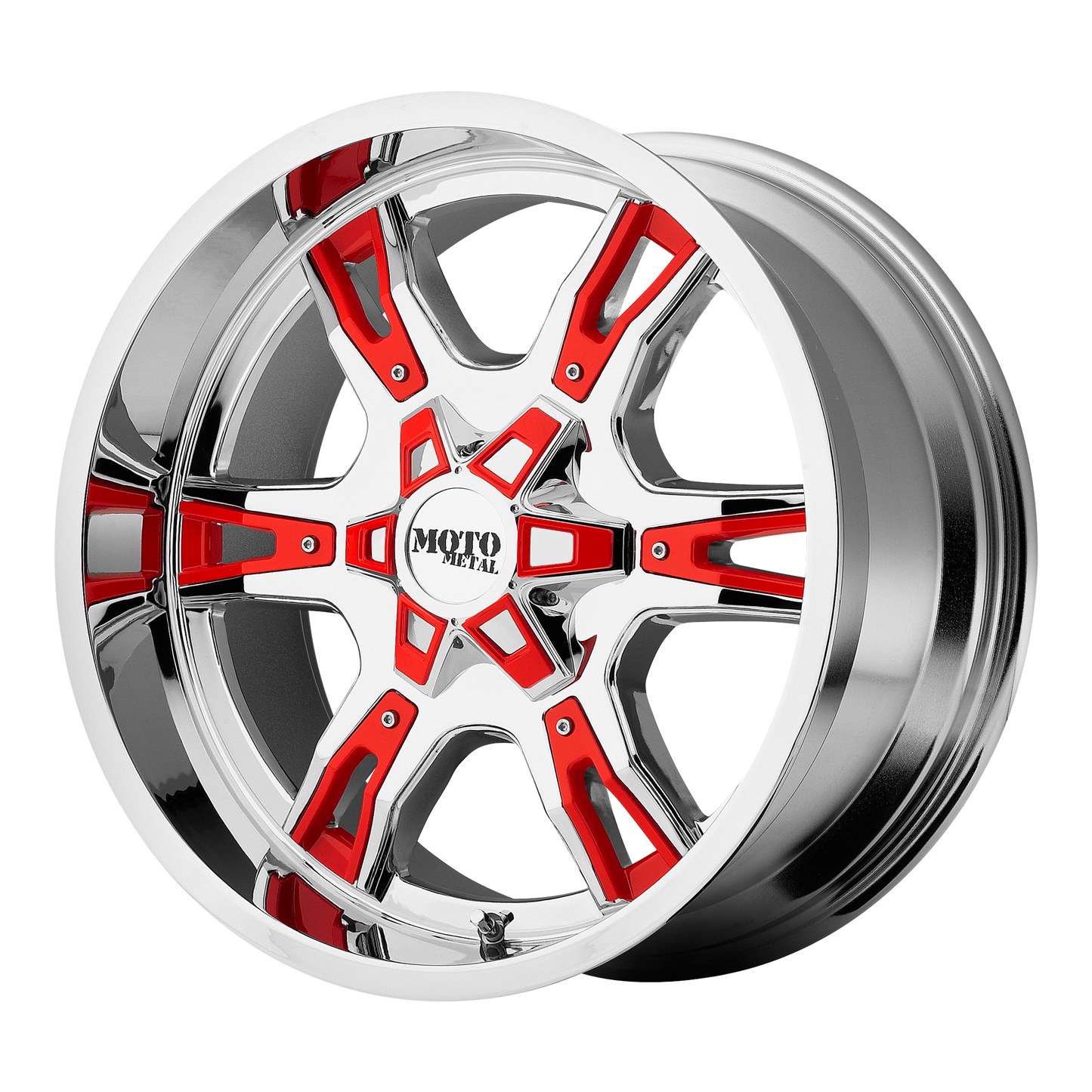 Set of 4: Moto Metal Mo969 Wheel, 20x12.0 -44 Offset 8x180, Chrome With Red And Black Accents - MO96921288244N