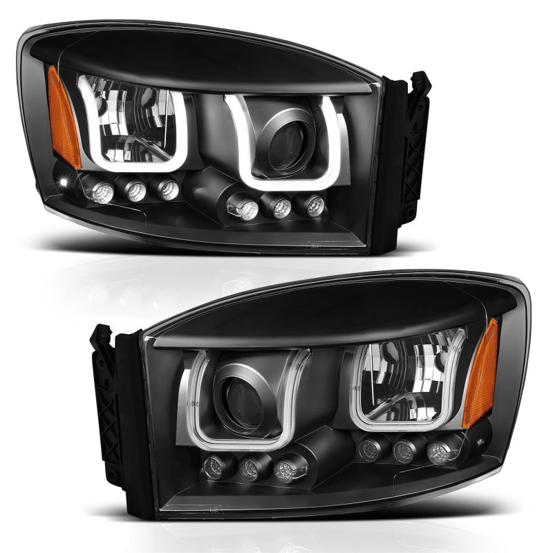 ANZO 2006-2008 Dodge Ram 1500 Projector Headlights w/ U-Bar Black - 111314