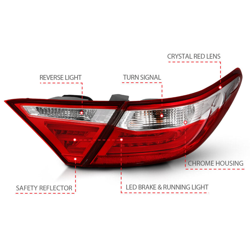 ANZO 2015-2016 Toyota Camry LED Taillights Red/Clear - 321335