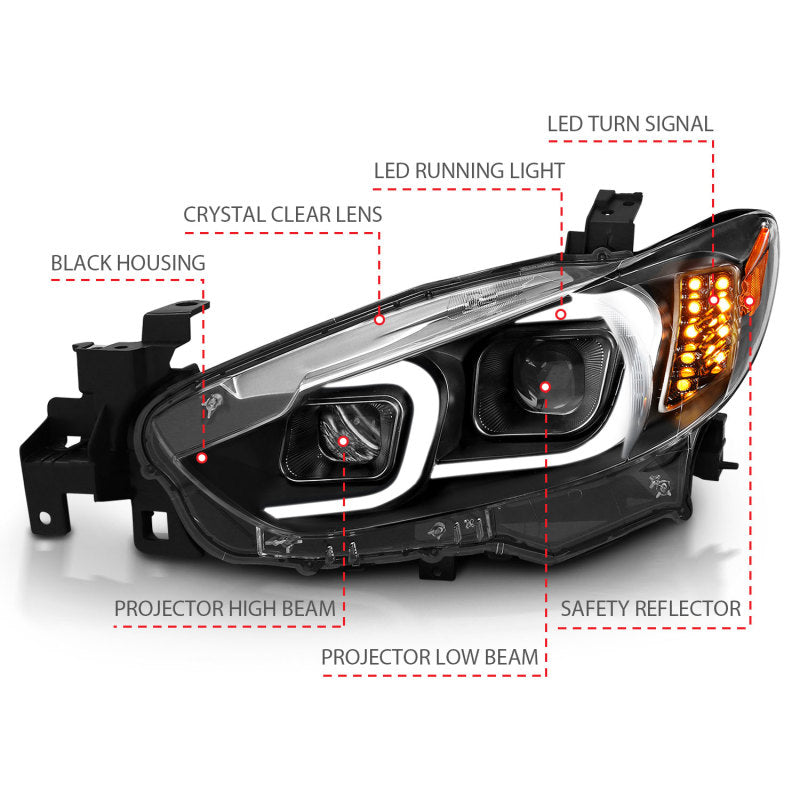 ANZO 2014-2015 Mazda 6 Projector Headlights w/ Plank Style Design - 121516