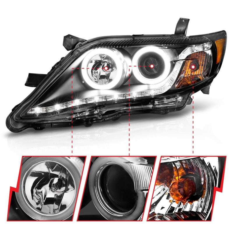 ANZO 2010-2011 Toyota Camry Projector Headlights w/ Halo Black (CCFL) - 121442