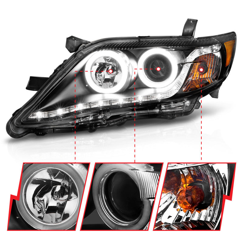 ANZO 2010-2011 Toyota Camry Projector Headlights w/ Halo Black (CCFL) - 121442