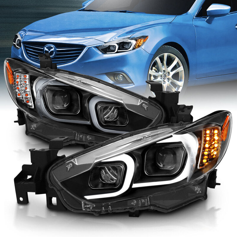 ANZO 2014-2015 Mazda 6 Projector Headlights w/ Plank Style Design - 121516