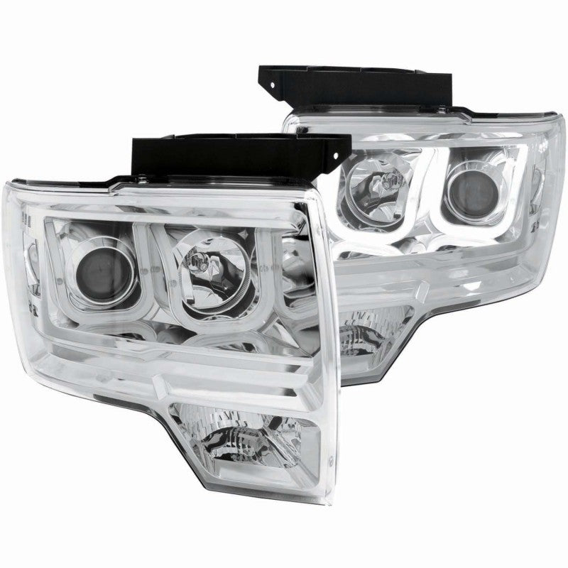 ANZO 2009-2014 Ford F-150 Projector Headlights w/ U-Bar Chrome - 111264