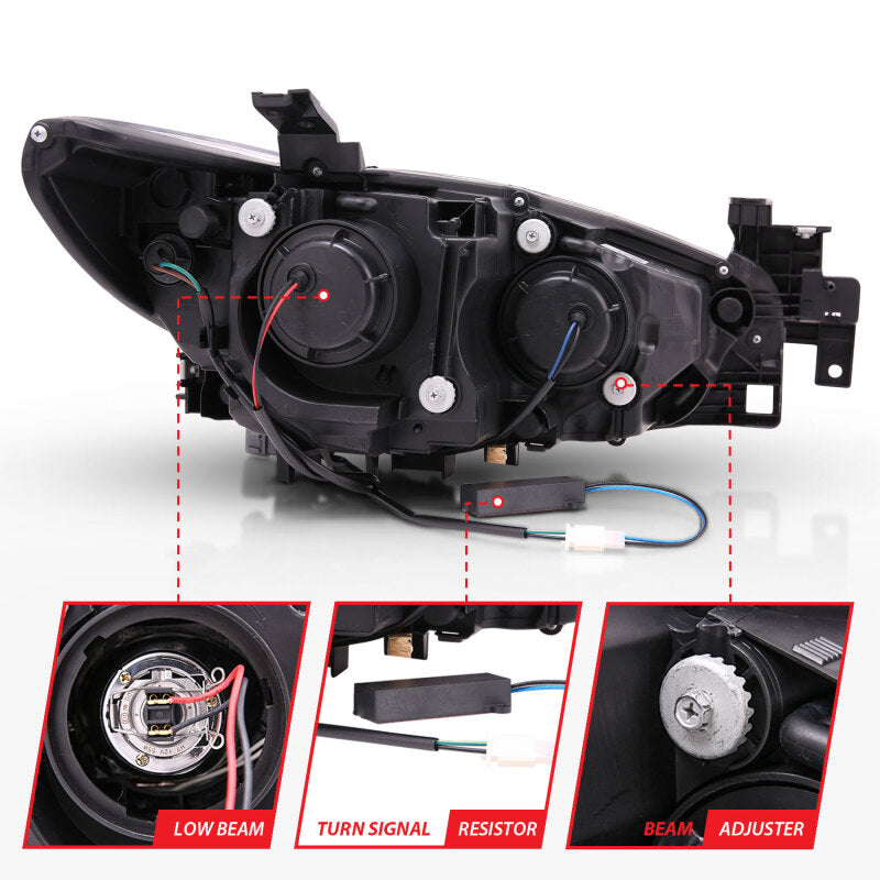 ANZO 2014-2015 Mazda 6 Projector Headlights w/ Plank Style Design - 121516