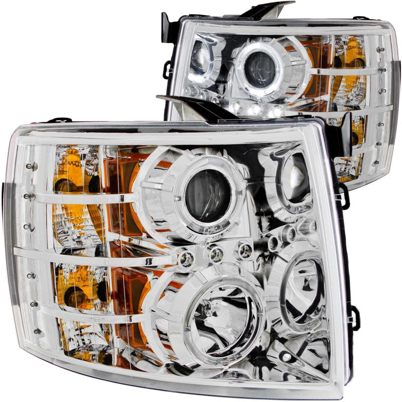 ANZO 2007-2013 Chevrolet Silverado 1500 Projector Headlights w/ Halo Chrome - 111199