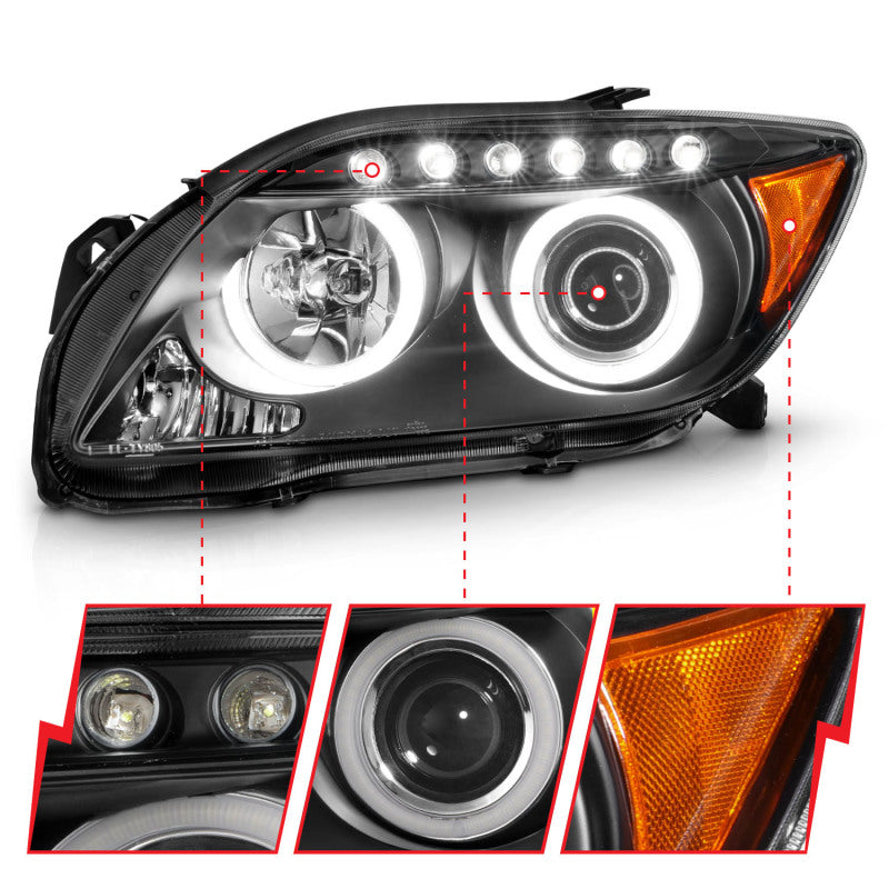 ANZO 2005-2010 Scion Tc Projector Headlights w/ Halo Black (CCFL) - 121119