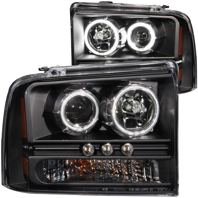 ANZO 2005-2007 Ford Excursion Projector Headlights w/ Halo Black w/ - 111117