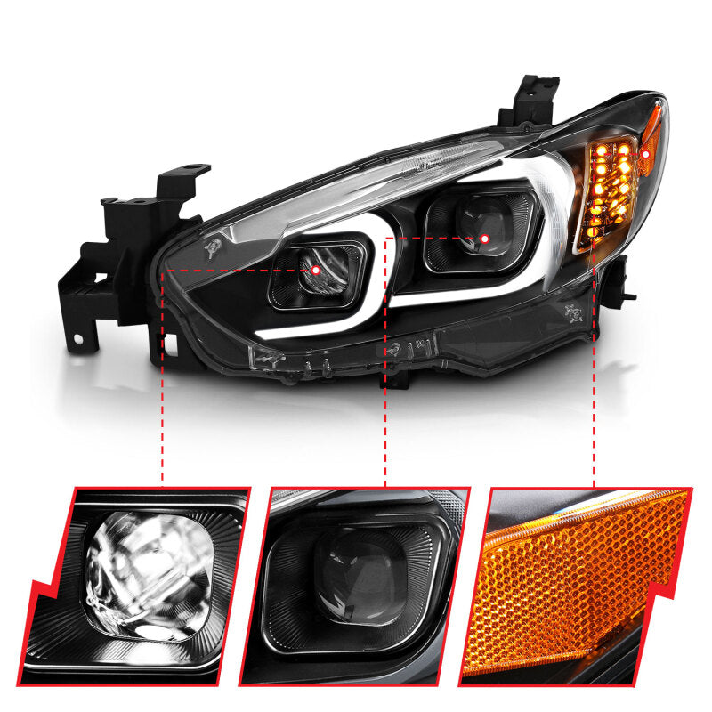 ANZO 2014-2015 Mazda 6 Projector Headlights w/ Plank Style Design - 121516