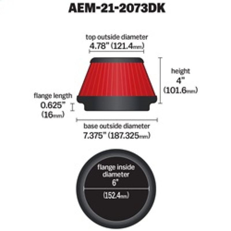 AEM 5 inch x 5 inch DryFlow Air Filter - 21-2073DK