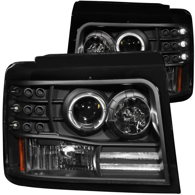 ANZO 1992-1996 Ford F-150 Projector Headlights w/ Halo Black w/ - 111184