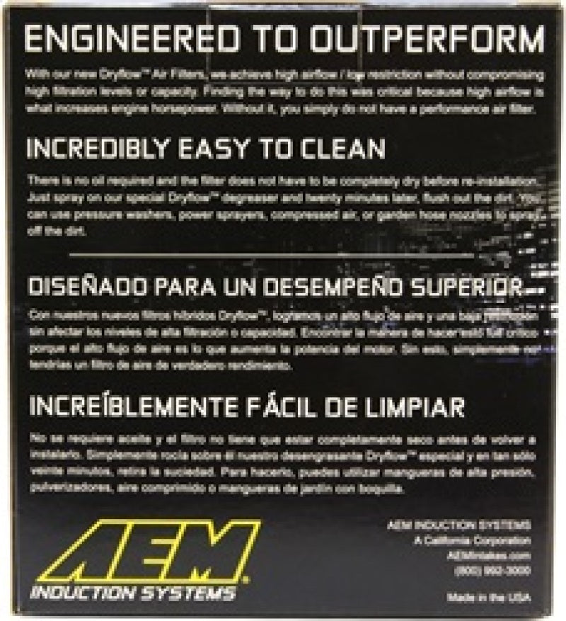 AEM 5 inch x 5 inch DryFlow Air Filter - 21-2073DK